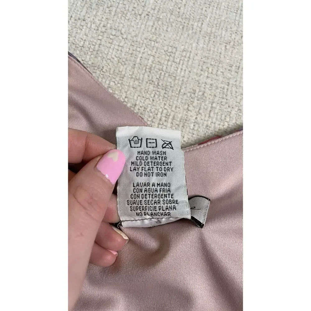 Breakin' Loose Y2K 90s Floral Ruffle V-Neck Asymetrical Midi Dress Pink Sz 9/10 - Picture 14 of 15
